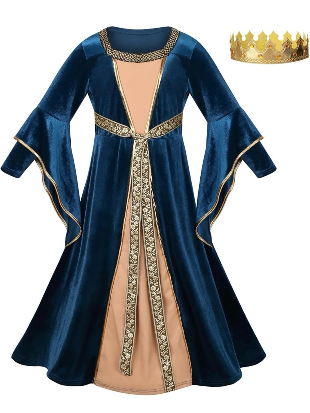 Royal Blue and Peach Princess Costume Dress with Gold Crown